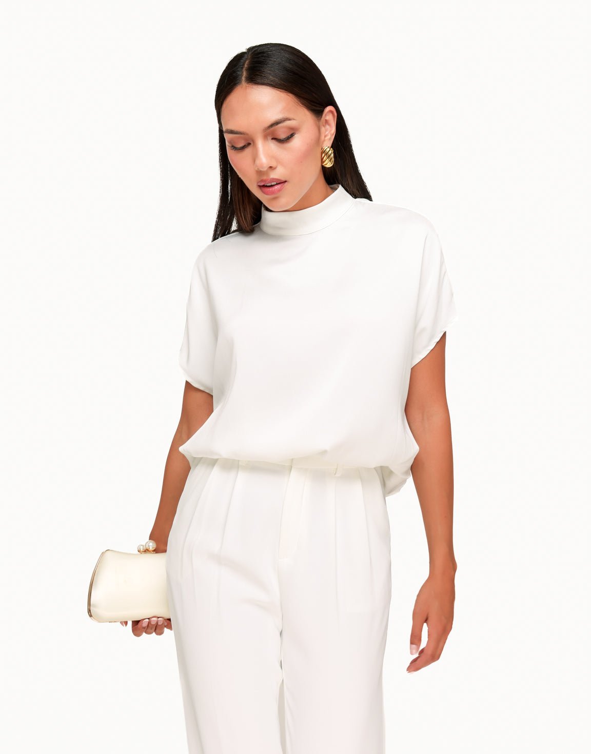 Witte Satijnen Open Rug SS - Top - Olivia & Kate