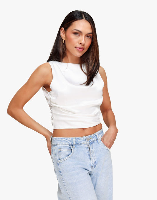 Witte Satijnen Open Rug - Top - Olivia & Kate