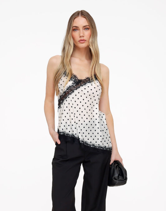 Witte Satijnen Polkadot Kanten - Top - Olivia & Kate
