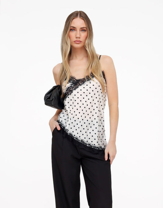 Witte Satijnen Polkadot Kanten - Top - Olivia & Kate