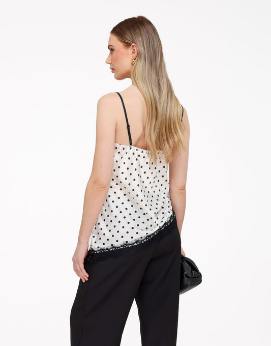 Witte Satijnen Polkadot Kanten - Top - Olivia & Kate