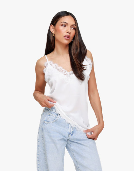 Witte Satijnen Schuine Kanten - Top - Olivia & Kate