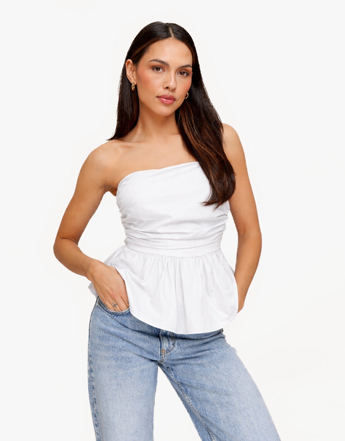 Witte Strapless Peplum - Top - Olivia & Kate