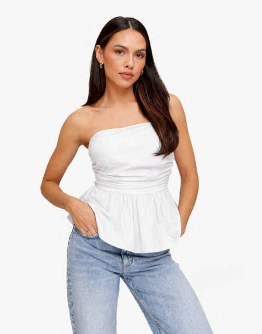 Witte Strapless Peplum - Top - Olivia & Kate