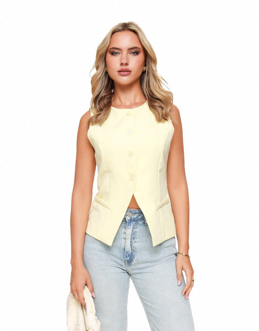 Zachtgele Hoge Knopen - Gilet - Olivia & Kate