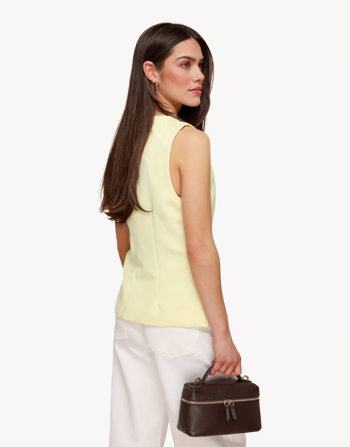 Zachtgele Hoge Knopen Gilet + Witte Wijde Spijkerbroek - Set - Olivia & Kate