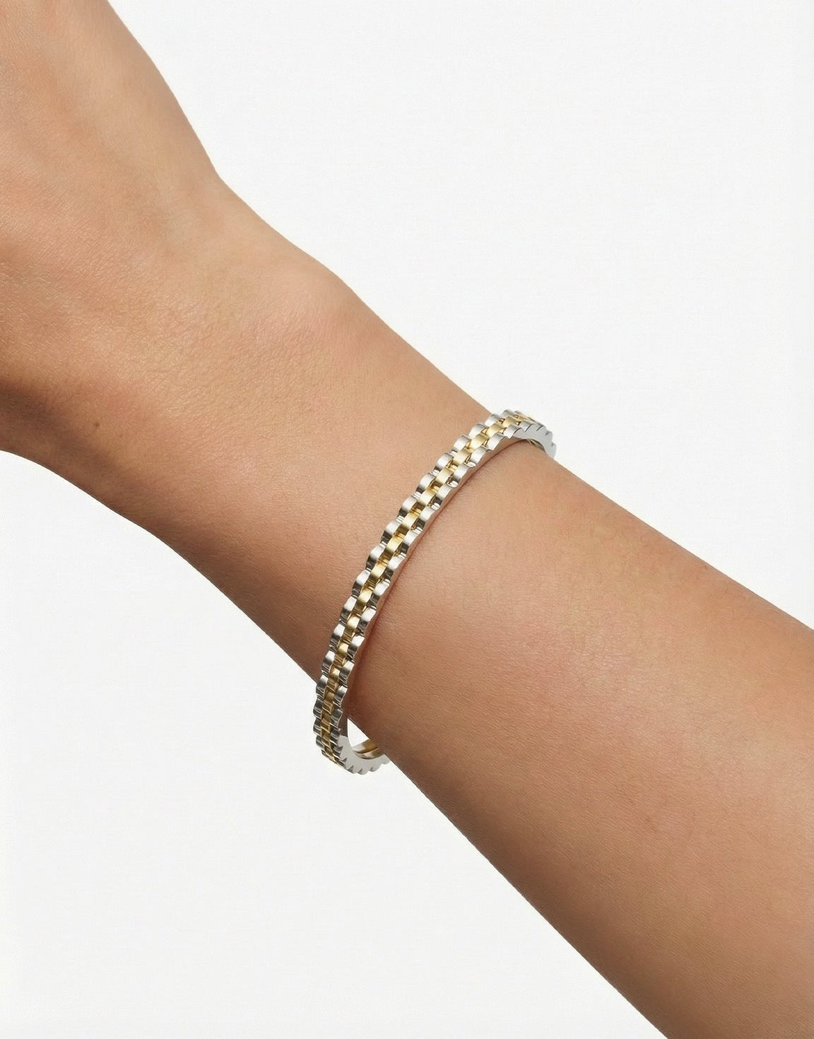 Zilveren met Gouden Schakel Bangle - Armband - Olivia & Kate