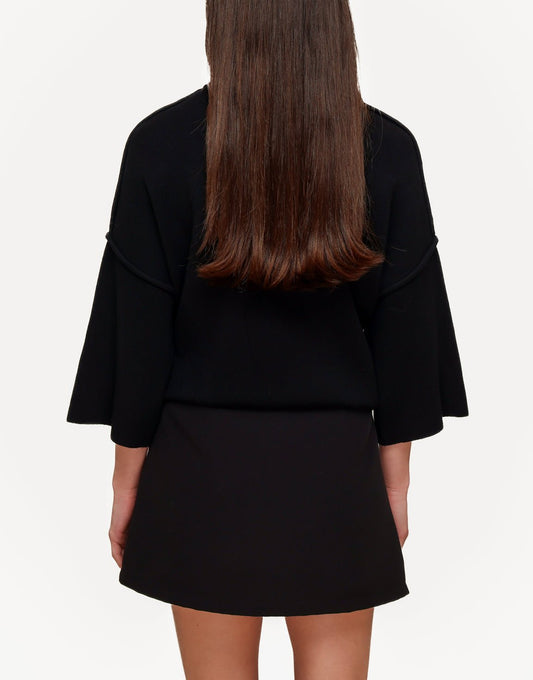 Zwarte Basic Hoge Hals 3/4 Mouwen - Top - Olivia & Kate