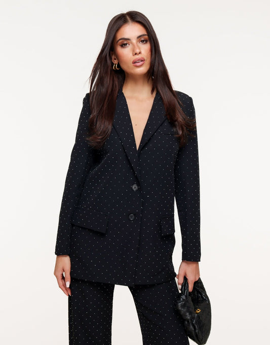 Zwarte Basic Zilveren Glitter Stenen - Blazer - Olivia & Kate
