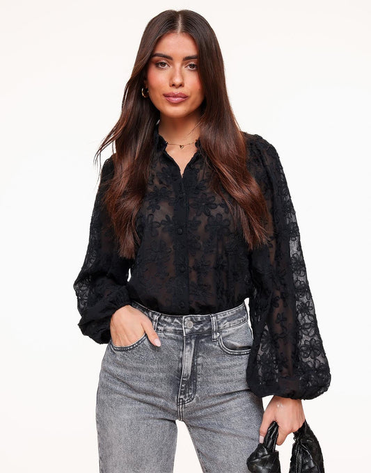 Zwarte Bloemen - Blouse - Olivia & Kate