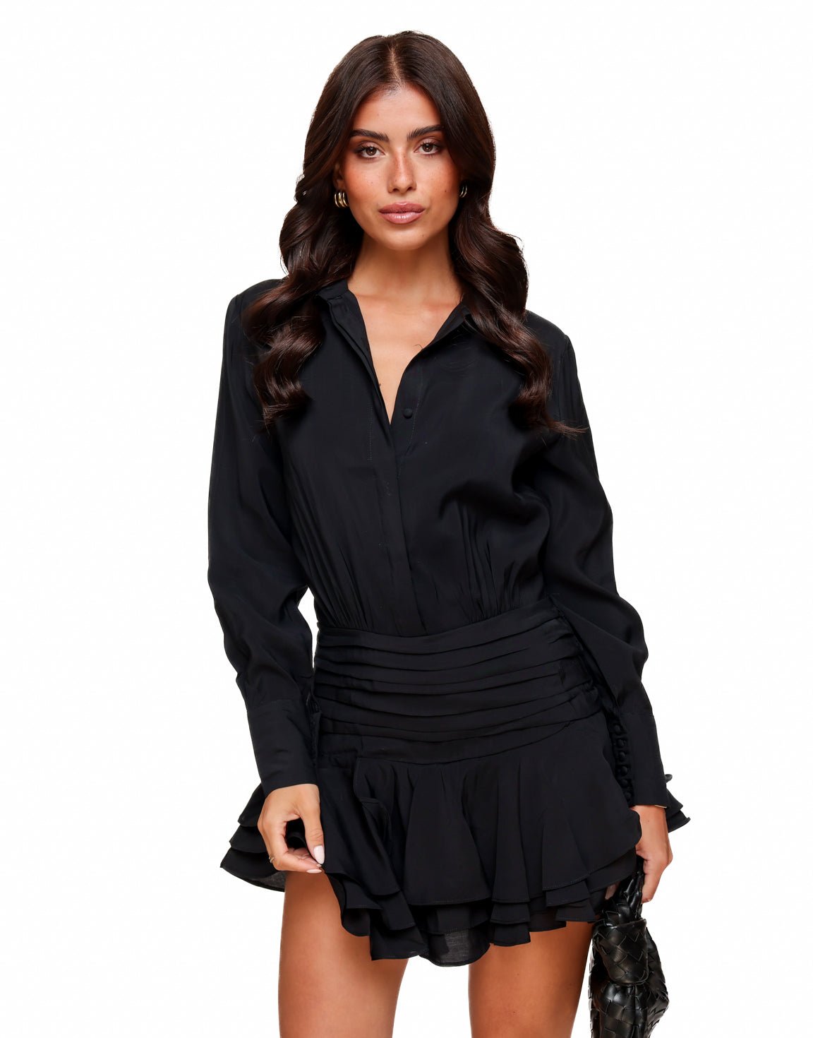 Zwarte Blouse Met Rok Detail - Jurk - Olivia & Kate