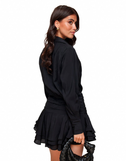 Zwarte Blouse Met Rok Detail - Jurk - Olivia & Kate