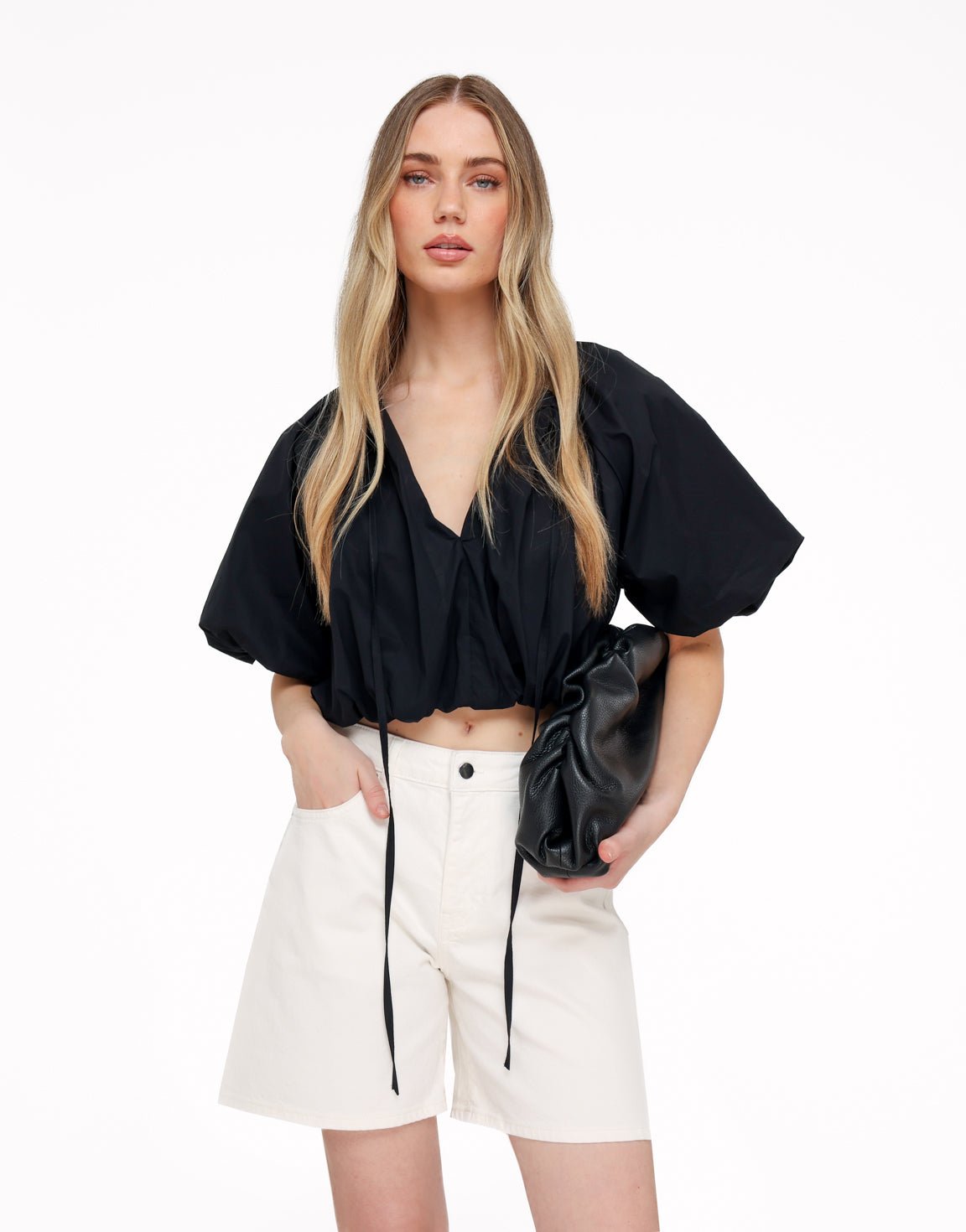 Zwarte Cropped Ballon SS - Top - Olivia & Kate