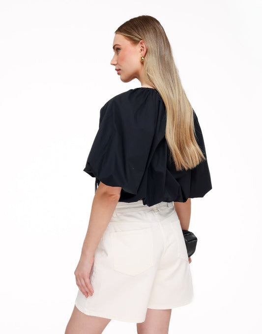 Zwarte Cropped Ballon SS - Top - Olivia & Kate