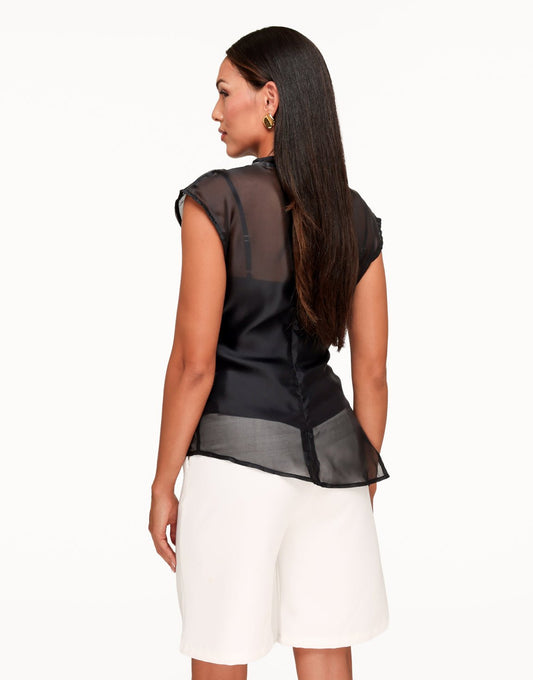 Zwarte Doorschijnende Hoge Hals Detail - Top - Olivia & Kate