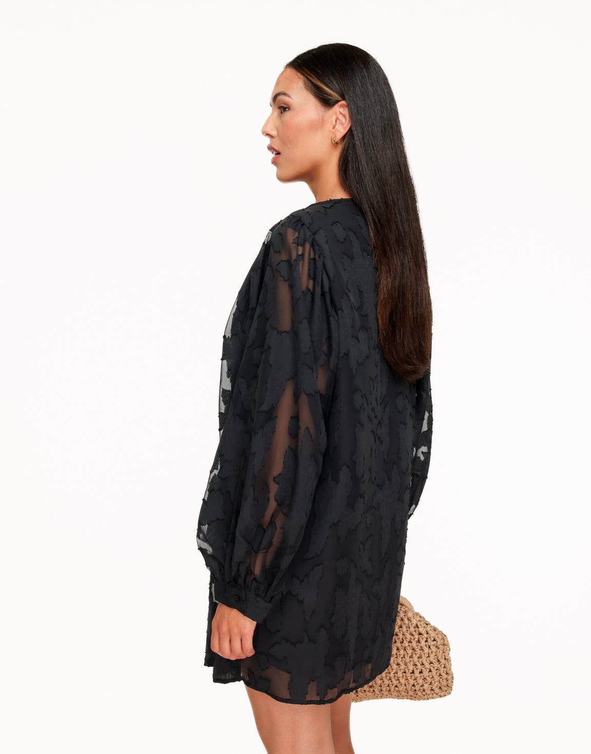 Zwarte Flowy Gestrikte LS - Jurk - Olivia & Kate