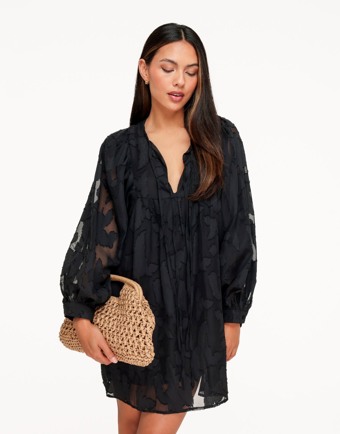 Zwarte Flowy Gestrikte LS - Jurk - Olivia & Kate