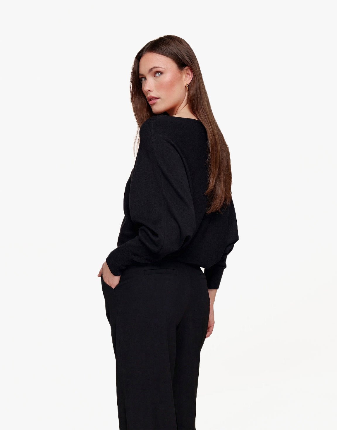 Zwarte Gebreide 2 Kanten 3/4 Mouwen - Top - Olivia & Kate