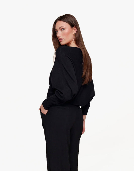 Zwarte Gebreide 2 Kanten 3/4 Mouwen - Top - Olivia & Kate