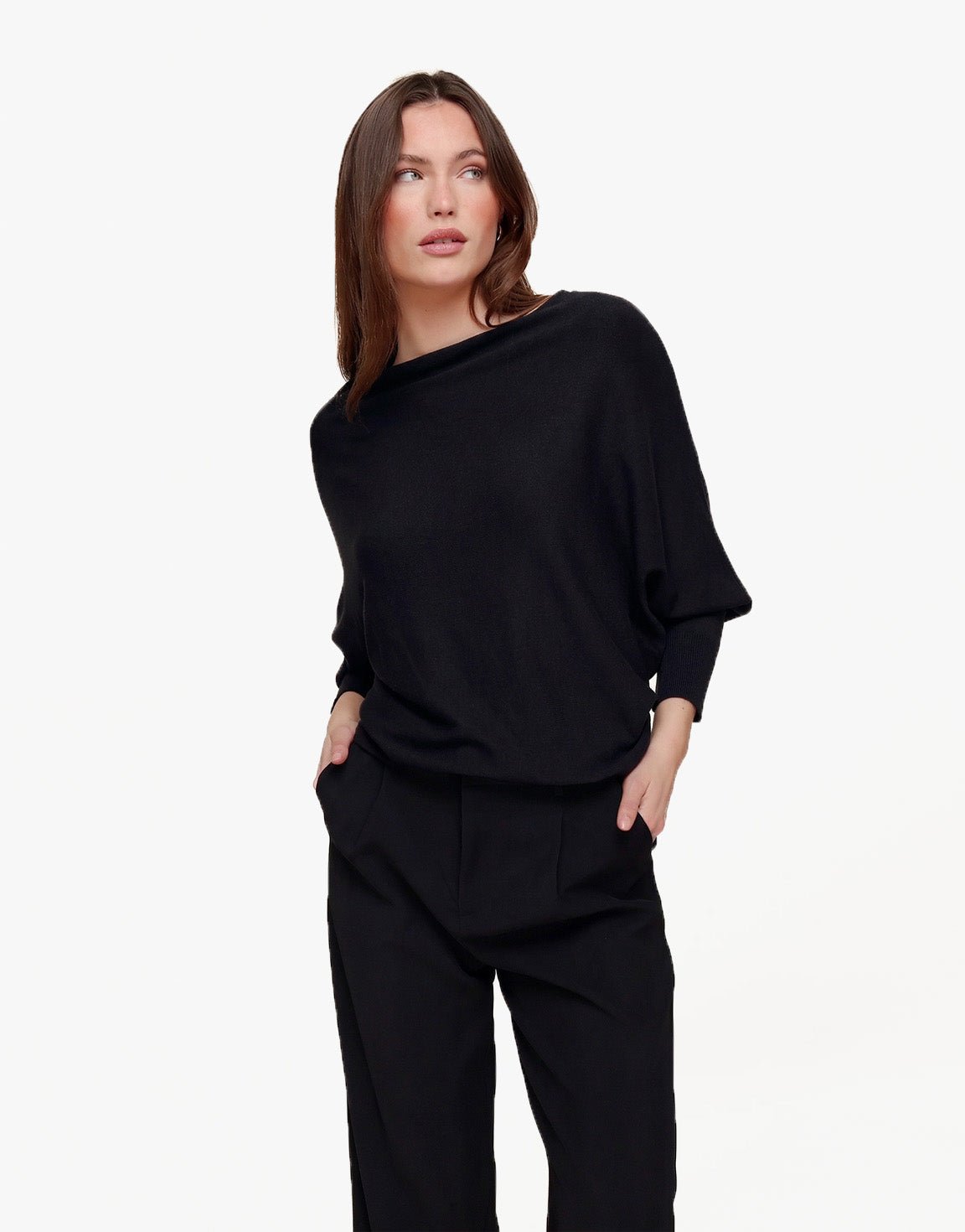 Zwarte Gebreide 2 Kanten 3/4 Mouwen - Top - Olivia & Kate