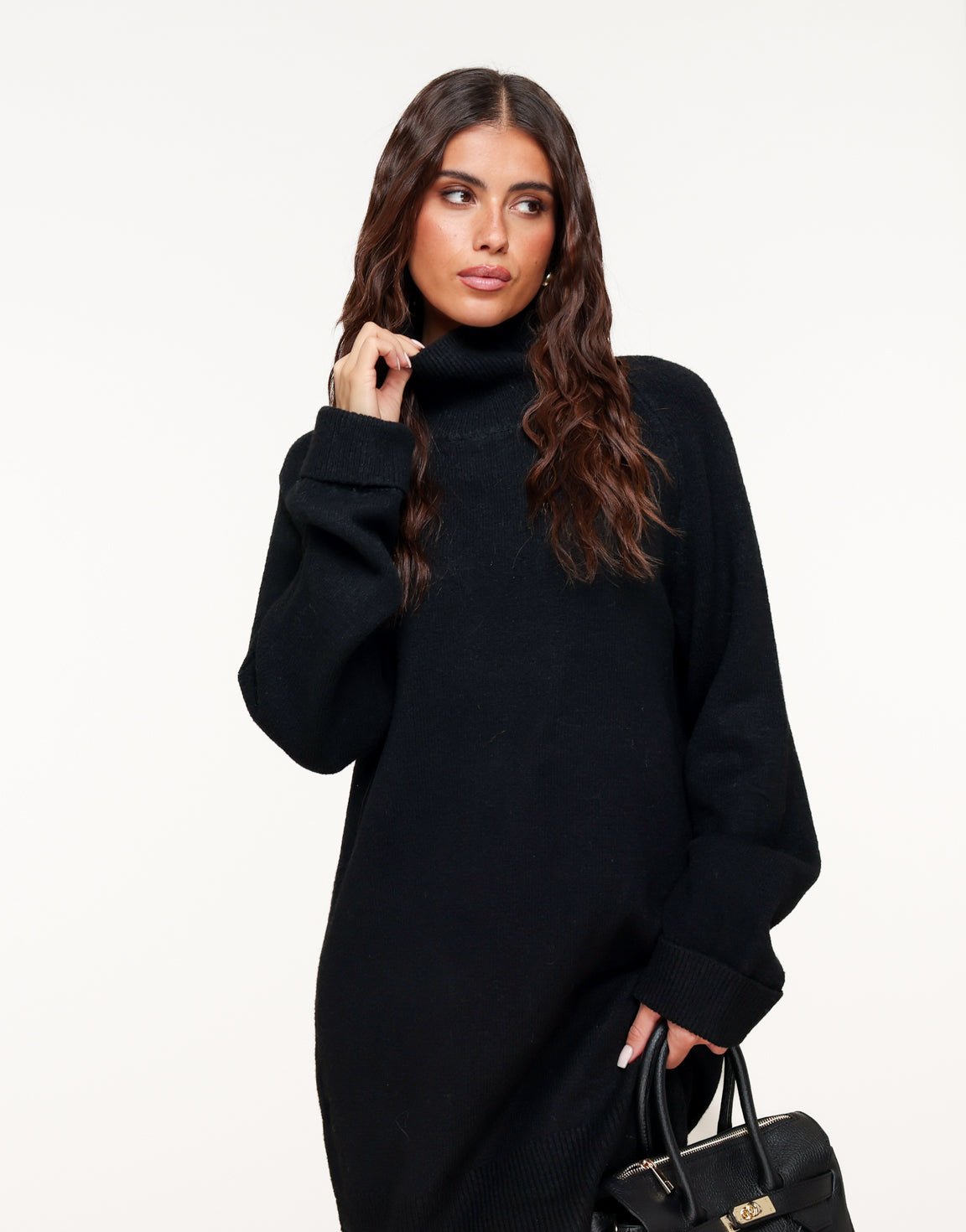 Zwarte Gebreide Hoge Kraag - Jurk - Olivia & Kate