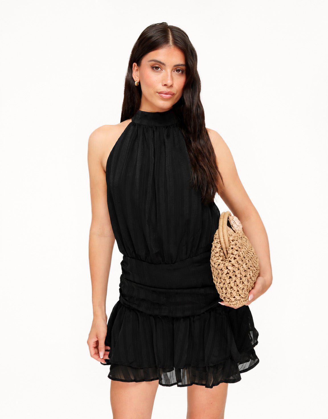 Zwarte Gestreepte Halter Ruffel - Jurk - Olivia & Kate