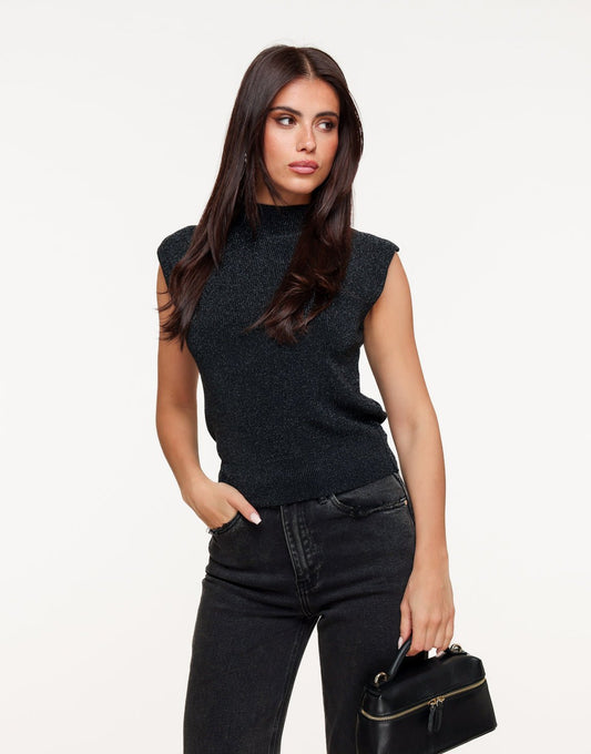Zwarte Glitter Lurex Spencer - Top - Olivia & Kate