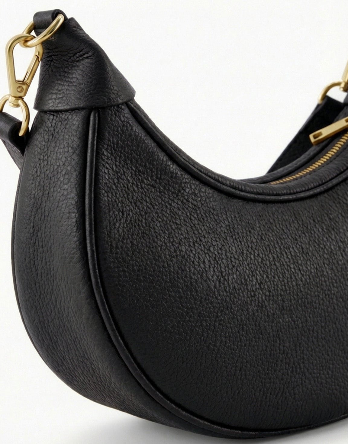 Black Half Round Leather - Bag - Olivia & Kate