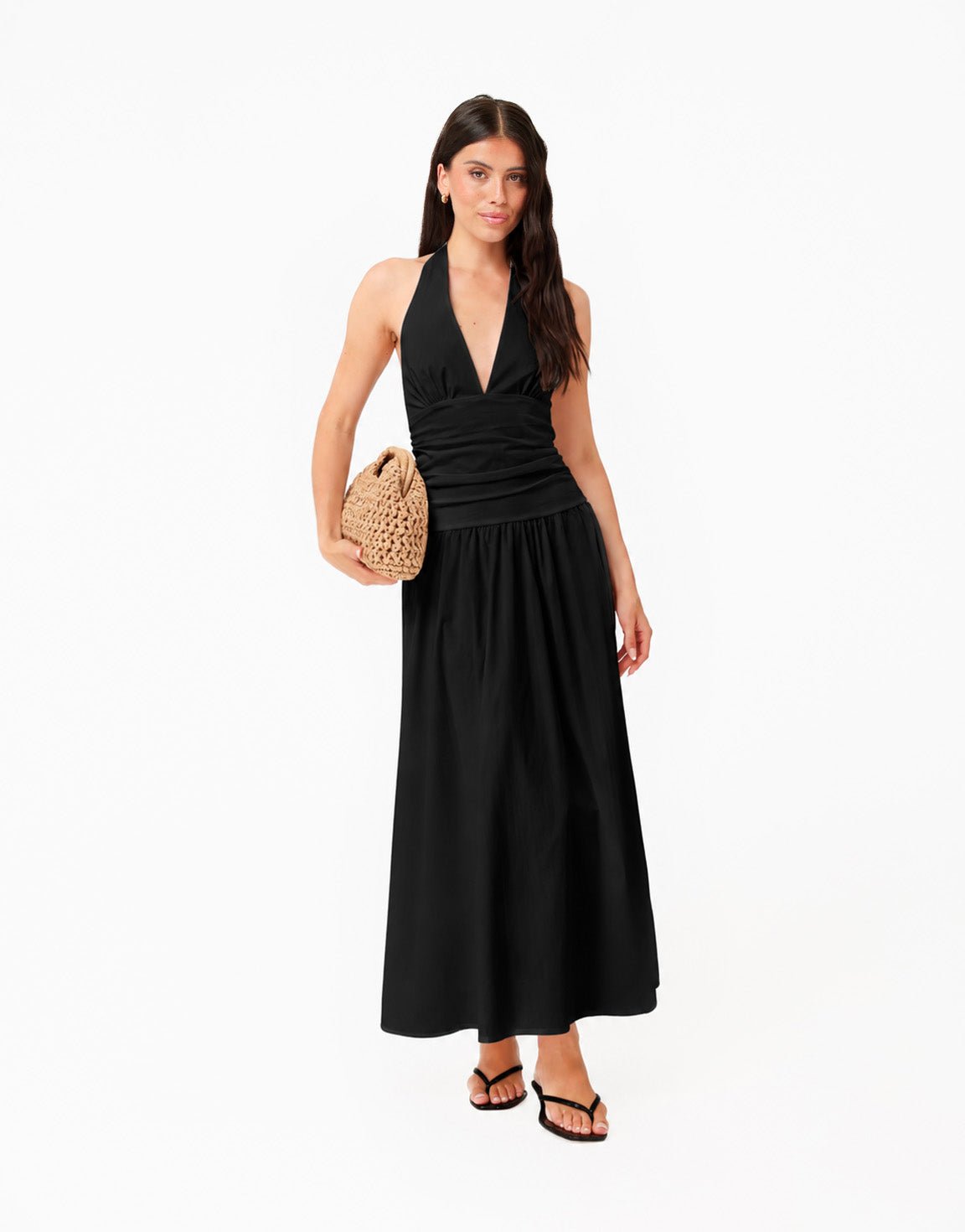 Zwarte Halter V-hals Maxi - Jurk - Olivia & Kate