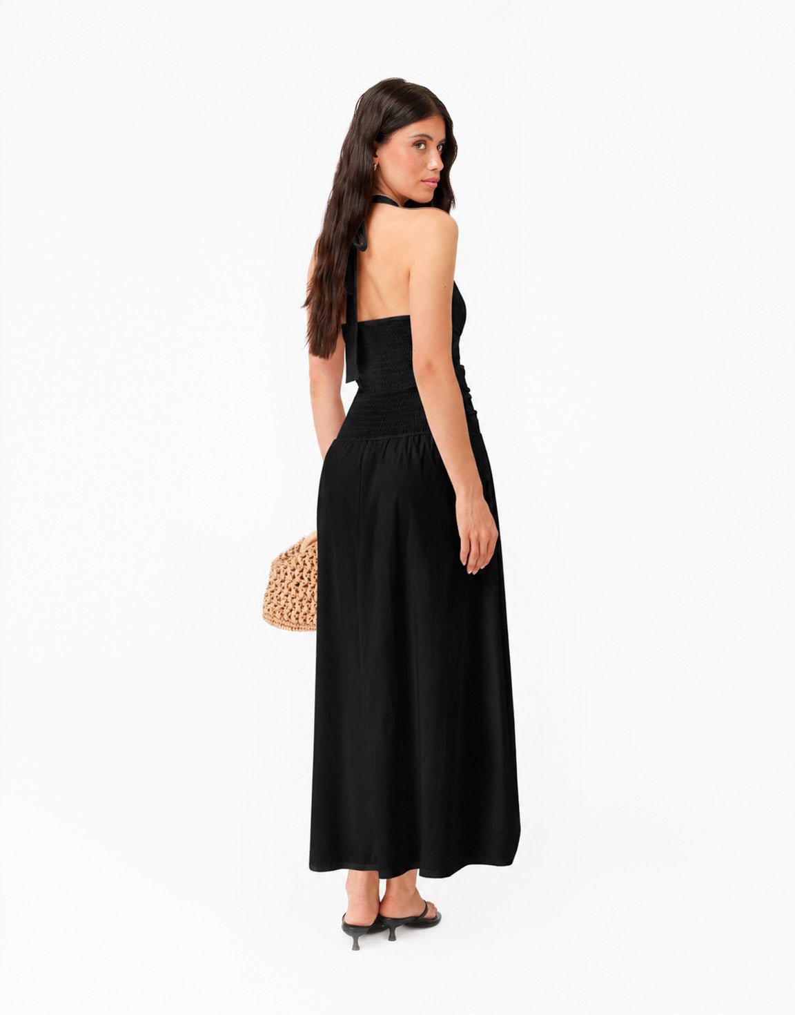 Zwarte Halter V-hals Maxi - Jurk - Olivia & Kate
