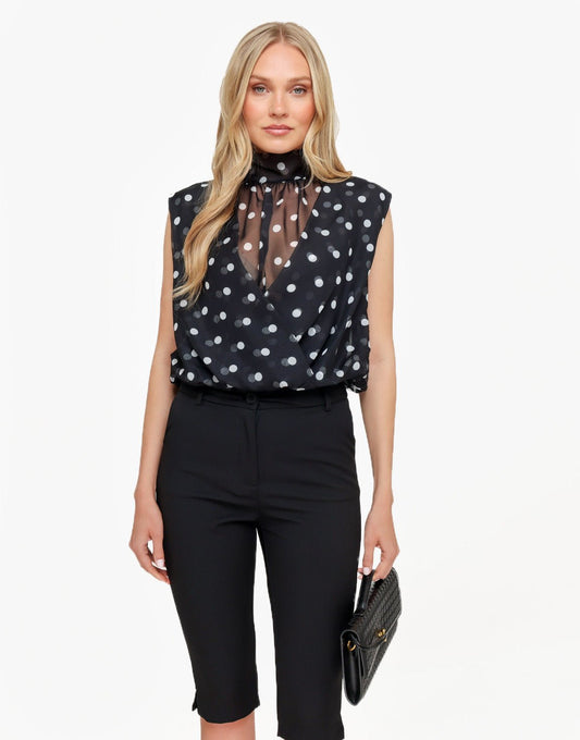 Zwarte Hoge Hals Doorzichtige Polkadot - Top - Olivia & Kate