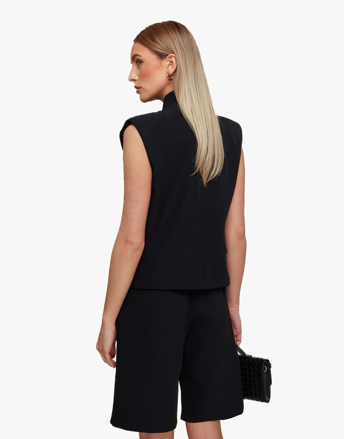 Zwarte Hoge Knoop Split - Gilet - Olivia & Kate