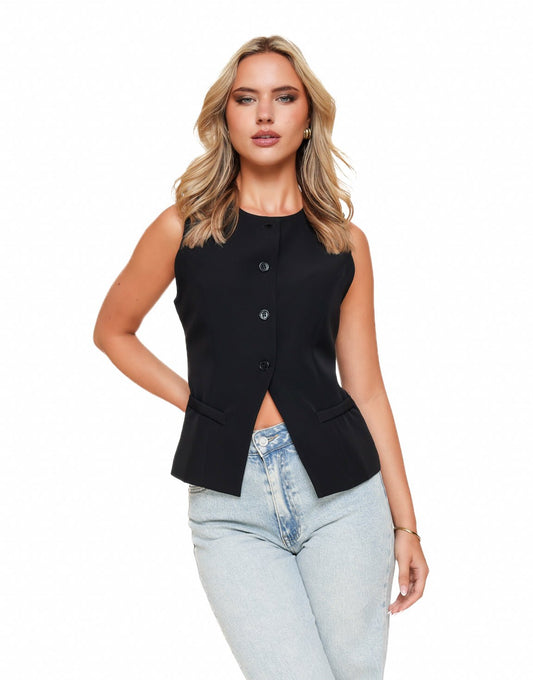 Zwarte Hoge Knopen - Gilet - Olivia & Kate