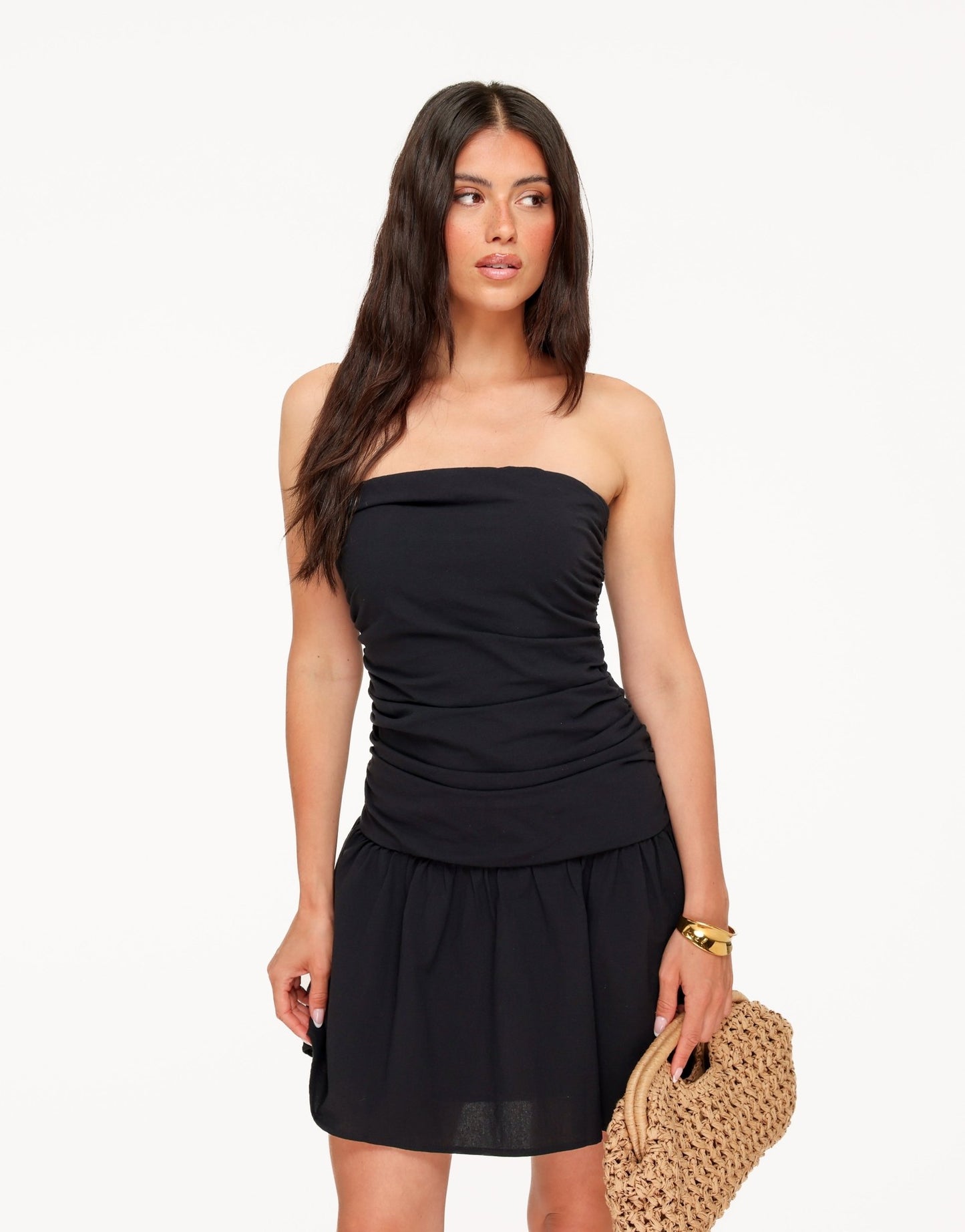 Zwarte Katoenen Strapless - Jurk - Olivia & Kate