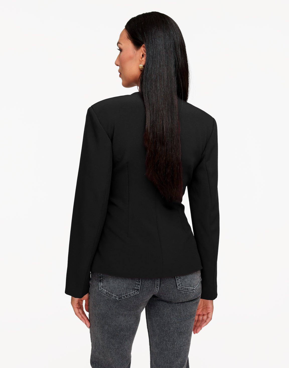Zwarte Knoop Details V-Hals - Blazer - Olivia & Kate