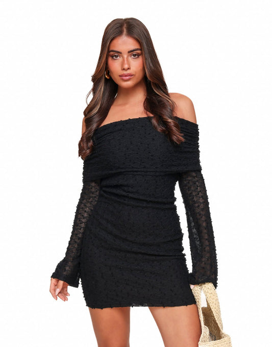 Zwarte Korte Omgeslagen Off Shoulder - Jurk - Olivia & Kate