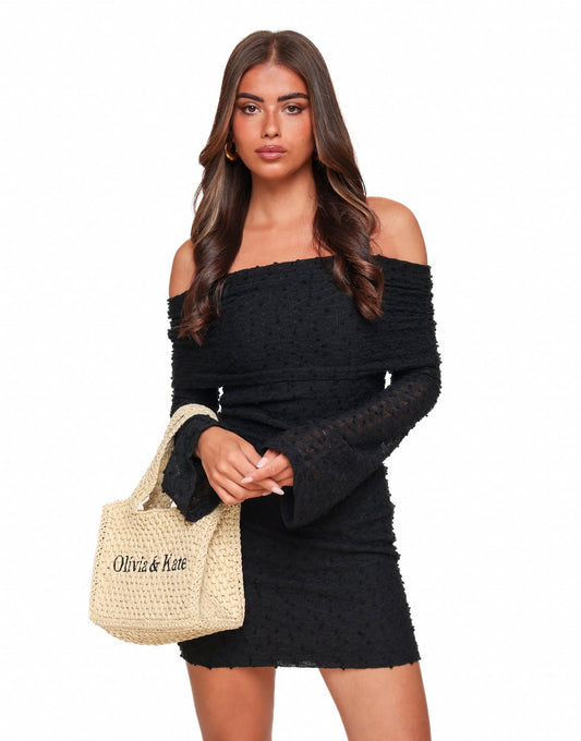 Zwarte Korte Omgeslagen Off Shoulder - Jurk - Olivia & Kate