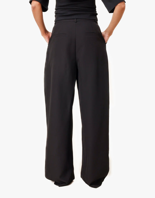 Zwarte Lange Wijde Ballon Plooien - Pantalon - Olivia & Kate