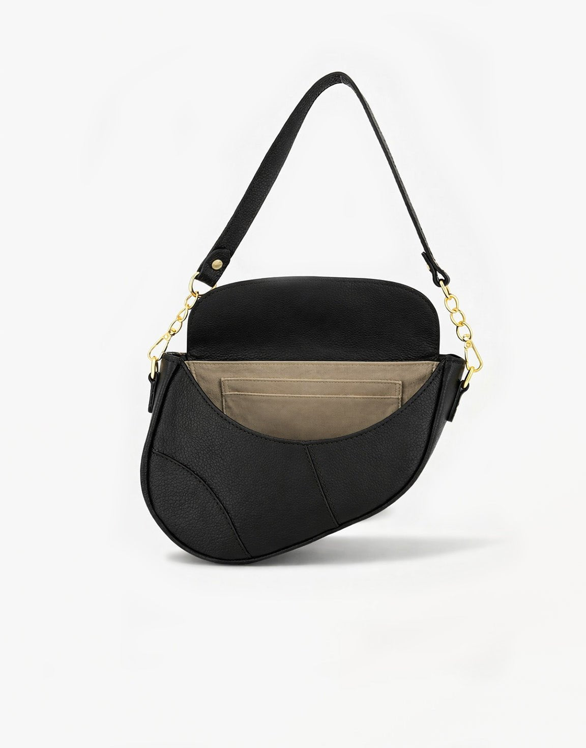 Zwarte Leren Saddle - Tas - Olivia & Kate