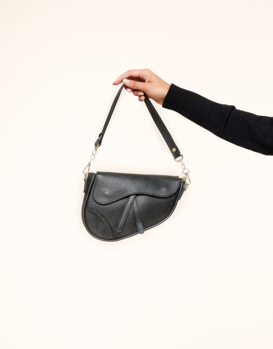 Zwarte Leren Saddle - Tas - Olivia & Kate