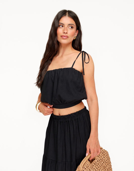 Zwarte Linnen Mouwloze Cropped - Top - Olivia & Kate