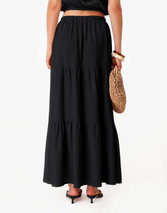 Zwarte Linnen Mouwloze Cropped Wijde Maxi - Set - Olivia & Kate