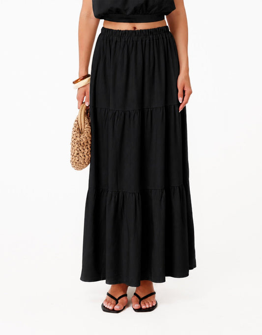 Zwarte Linnen Mouwloze Cropped Wijde Maxi - Set - Olivia & Kate