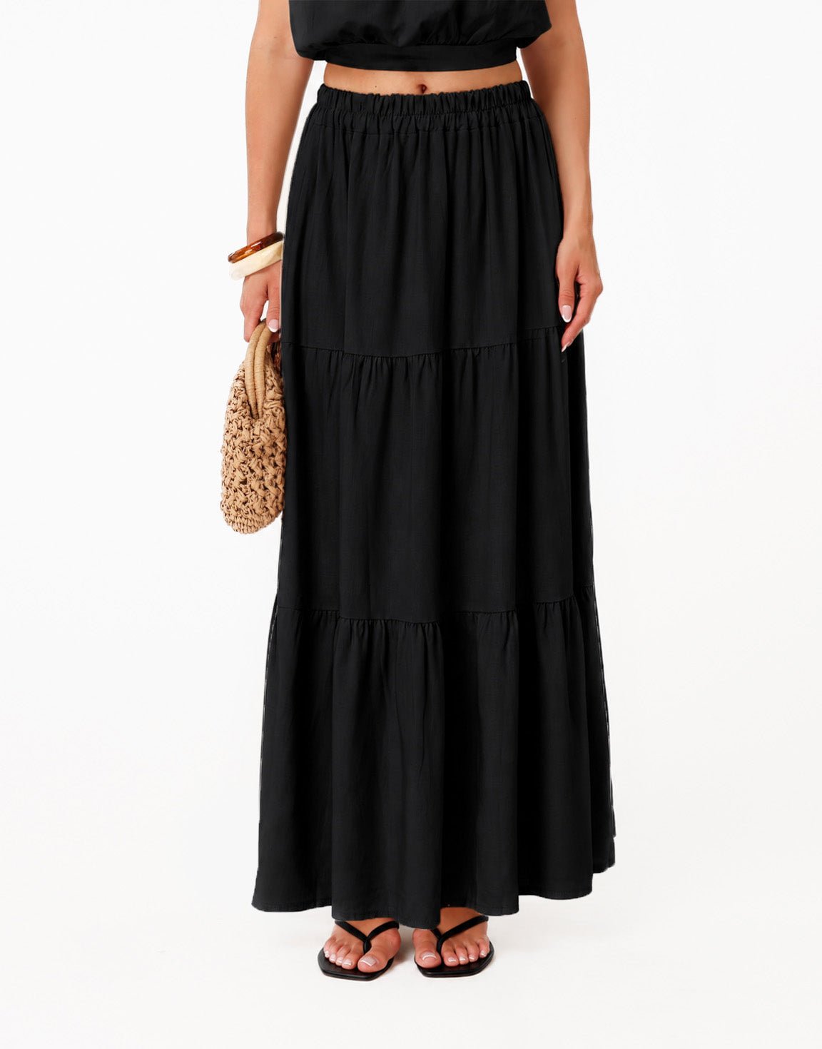 Zwarte Linnen Wijde Maxi - Rok - Olivia & Kate