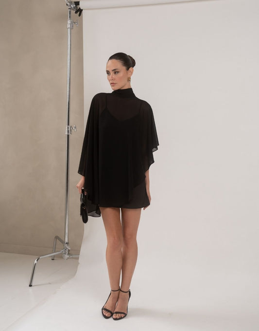 Zwarte Losse Cape - Jurk - Olivia & Kate