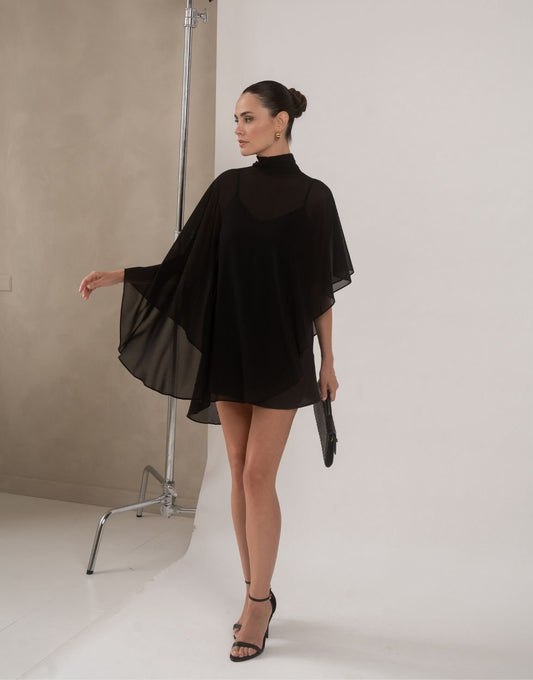 Zwarte Losse Cape - Jurk - Olivia & Kate