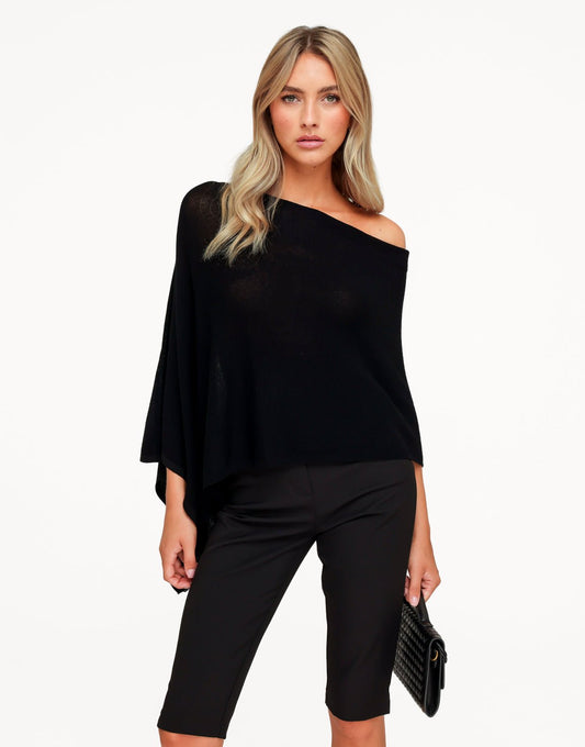 Zwarte Off Shoulder Gebreide Cape - Top - Olivia & Kate
