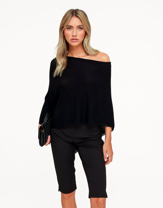 Zwarte Off Shoulder Gebreide Cape - Top - Olivia & Kate