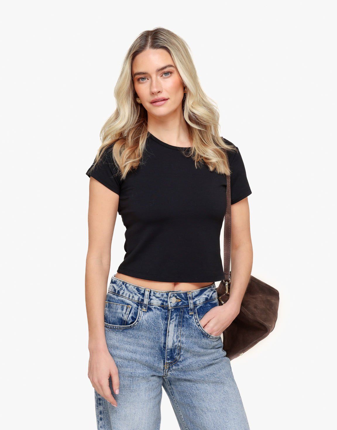 Black O&K Basic Cropped SS - Top - Olivia & Kate