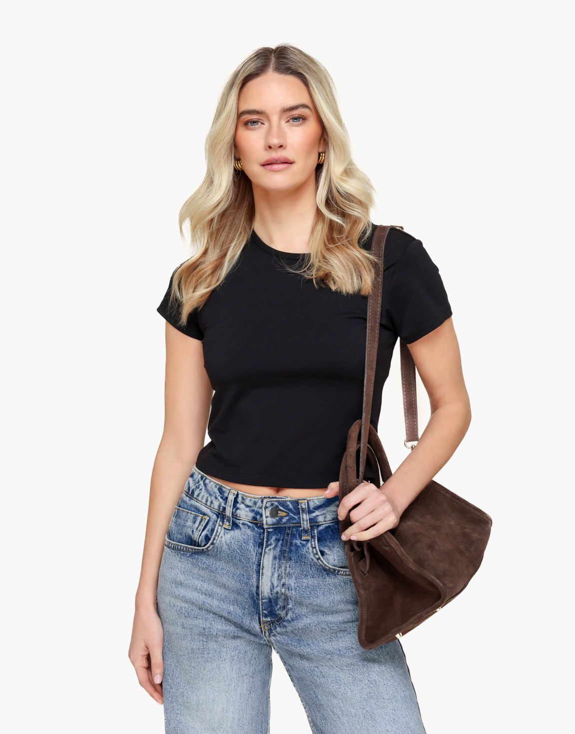 Black O&K Basic Cropped SS - Top - Olivia & Kate